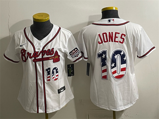 Youth Atlanta Braves #10 Chipper Jones White USA 250 Fourth of July Home Stadium Stitched Baseball Jersey